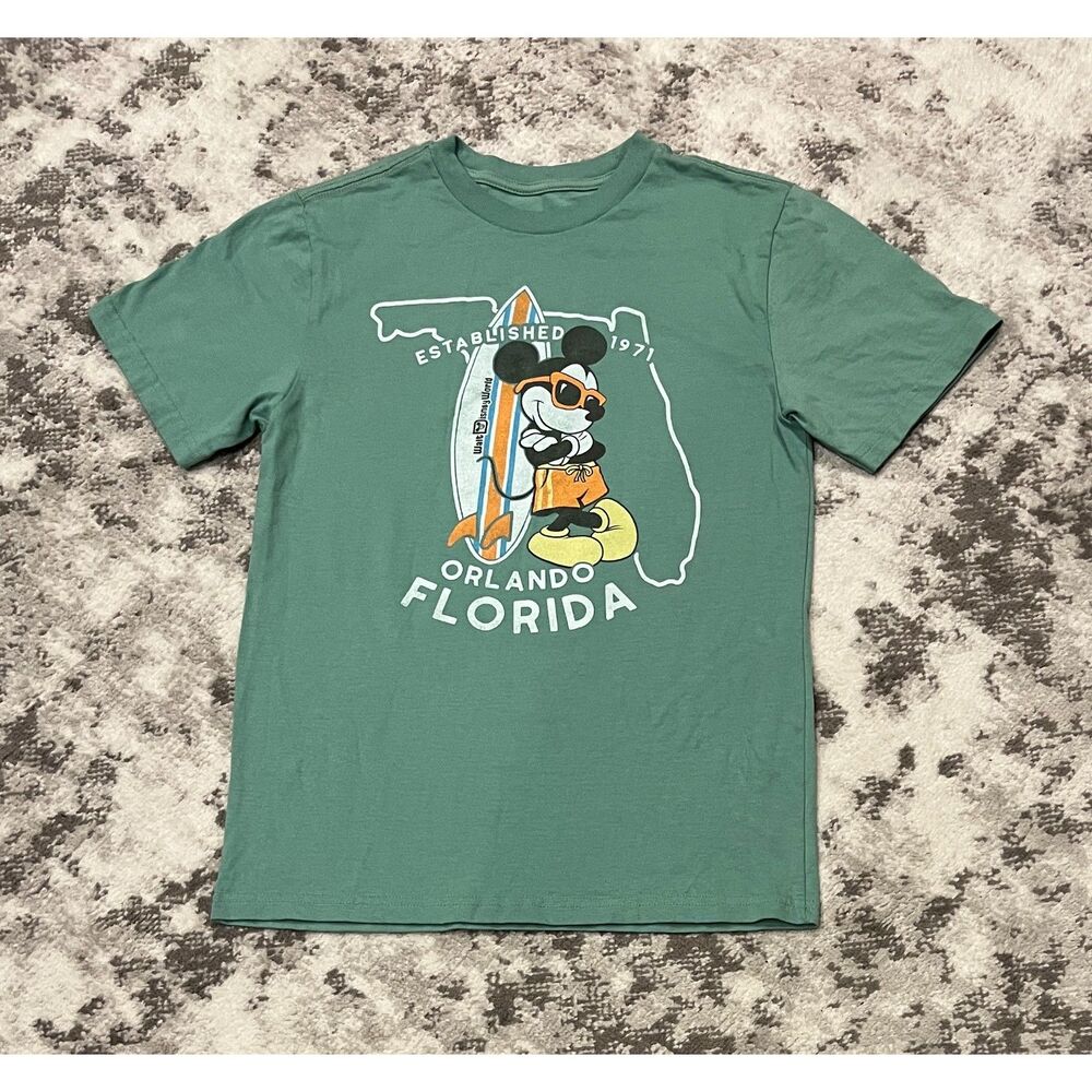 Disney Parks Mickey Mouse Surfing T-Shirt Orlando Florida Green Adult Unisex S